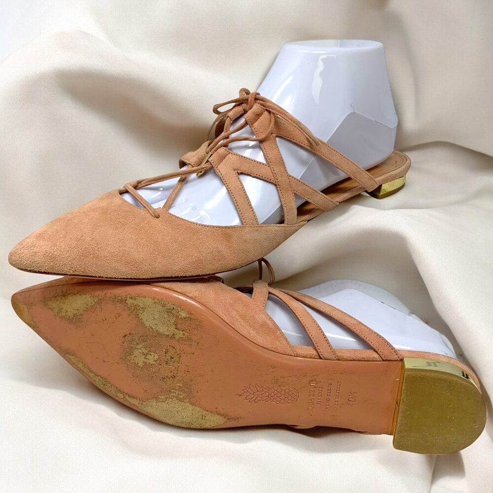 Aquazzura Firenze Belgravia‎ French Rose Suede Cagey Pointy Slides/Mules - Picture 11 of 13